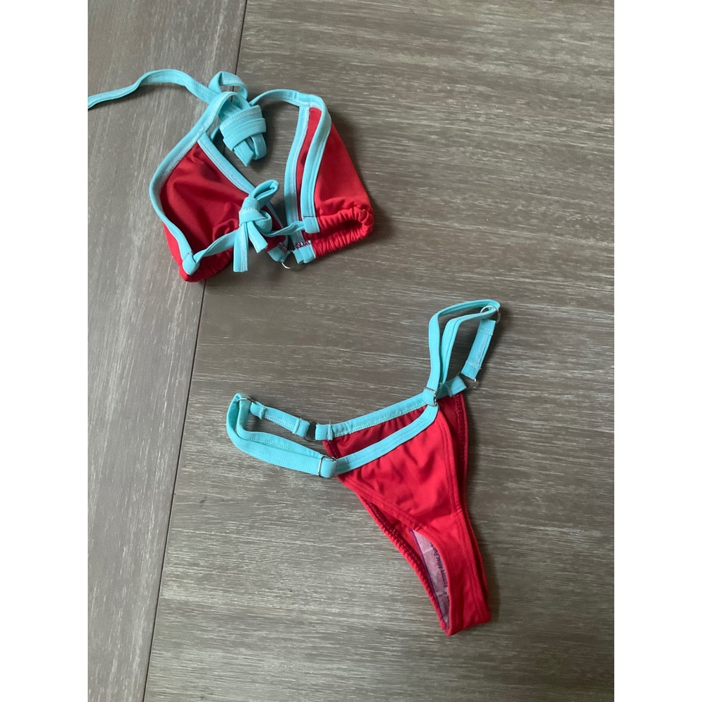 Sabana Swim Bikini Set Red Blue Medium Top Small Bottom New With Tags - Picture 8 of 8